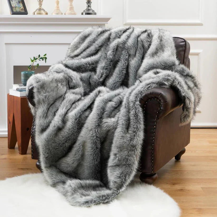 Luxury Faux Fur Throw Blanket Slate